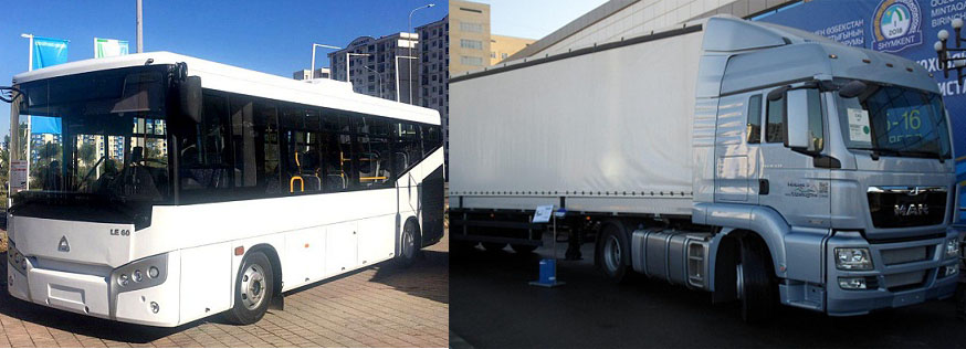 На форуме в Шымкенте был представлен седельный тягач MAN TGS 19.400 4X2 EFFICIENT LINE и автобус SAZ LE60